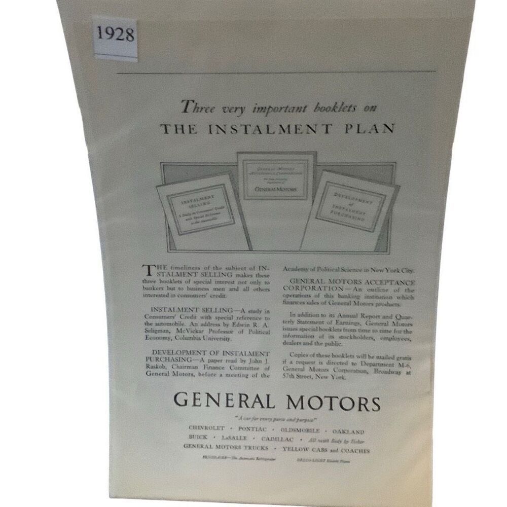 Vintage 1918 General Motors Installment Plan Ad Advertisement